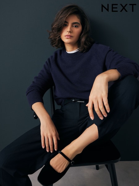 Navy Premium 100% Lambswool Crew Neck Jumper (B63147) | AED84