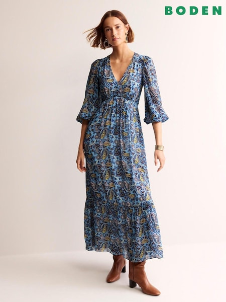 Boden Blue Petite V-Neck Puff Maxi Dress (B63187) | €95