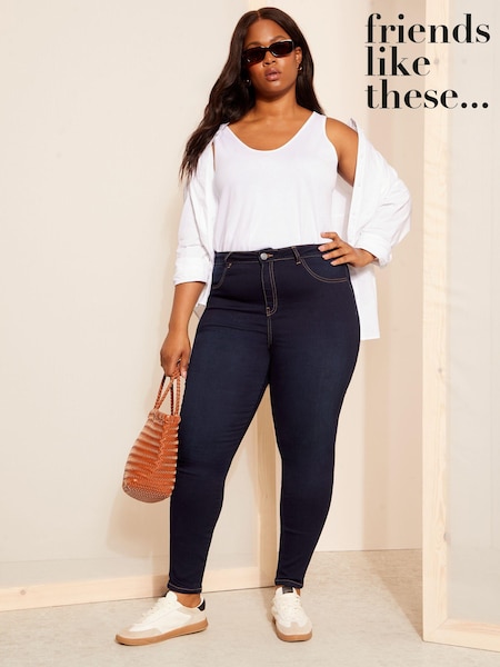 Friends Like These Navy Blue Curve High Waisted Jeggings (B63193) | $68