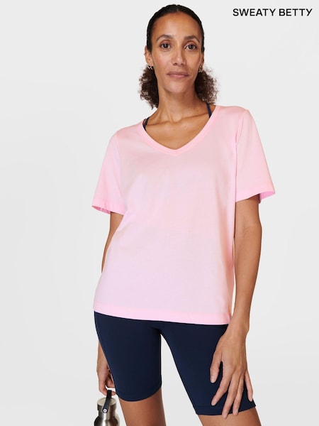 Sweaty Betty Nerine Pink Essential V-Neck T-Shirt (B63295) | €23