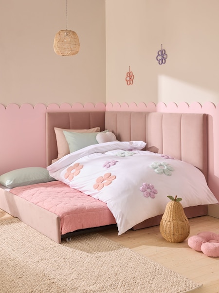 Soft Velvet Blush Kids Marlow Trundle Upholstered Bed Frame (B63299) | €900