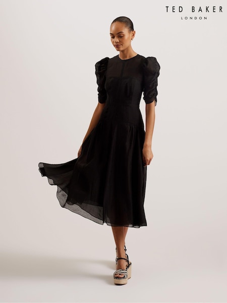 Ted Baker Black Tatsu Puff Sleeve Midi Dress (B63304) | €159