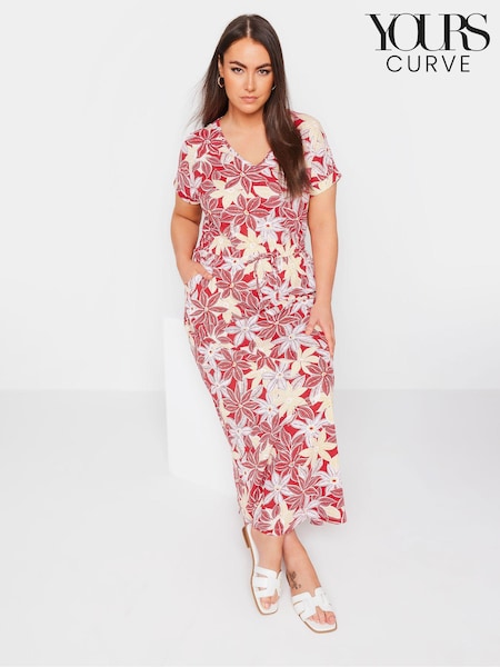 Yours Curve Red 100% Cotton Side Split Drawcord Maxi Dress (B63314) | €41