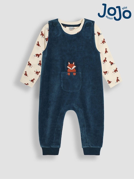 Jojo Maman Bébé Fox Applique Pocket Velour Dungarees & Top Set (B63347) | ‏141‏₪