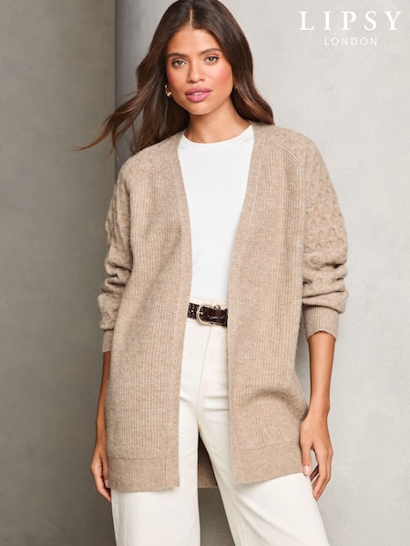 Camel - Lipsy Knitted Honeycomb Longline Cardigan (B63365) | € 28