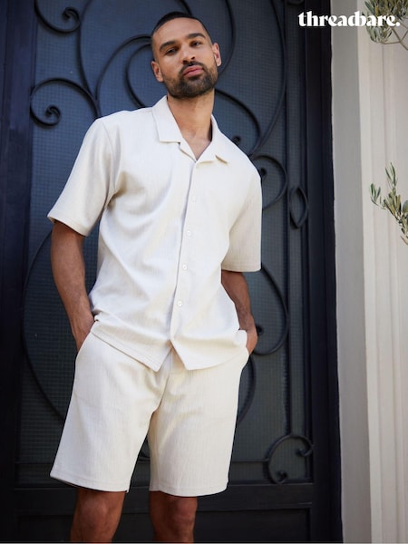 Threadbare Off White Textured Revere Collar Short Sleeve Shirt (B63371) | €15