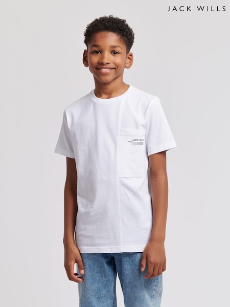Jack Wills White Boys Panel Pocket 100% Cotton T-Shirt (B63373) | €33 - €39