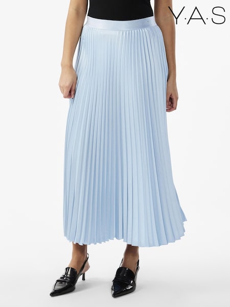 Y.A.S Blue Metallic Pleated Satin Midi Skirt (B63405) | €38