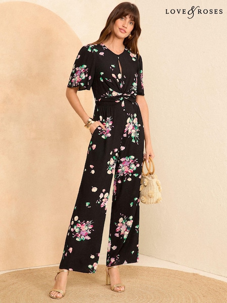 Love & Roses Printed Keyhole Wide Leg Jumpsuit (B63455) | ‏169 د.إ.‏