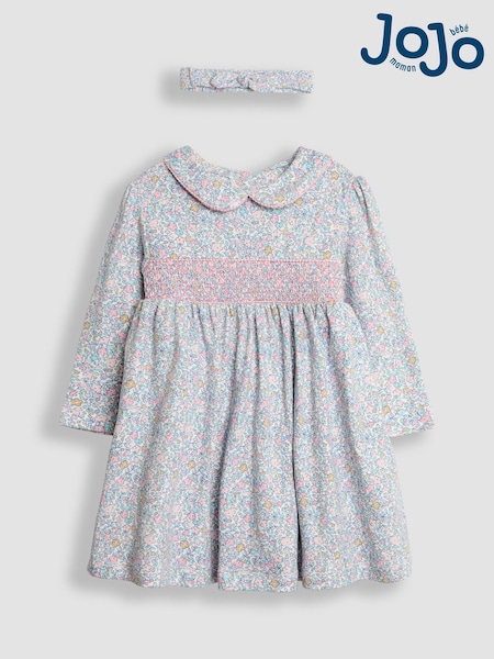 وردي زهري - برسمة ورود صغيرة - Jojo Maman Bébé Ditsy Floral Smocked Peter Pan Dress (B63485) | ‏13 ر.ع.‏