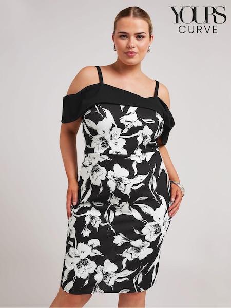 Черный - Yours Curve LONDON Floral Print Bardot Shift Dress (B63506) | €76