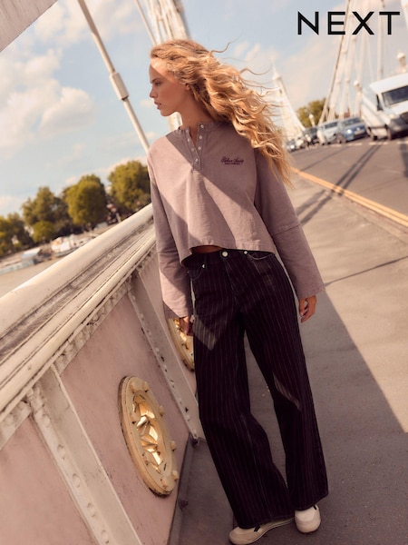 Black Stripe 100% Cotton Wide Leg Jeans (B63539) | €25