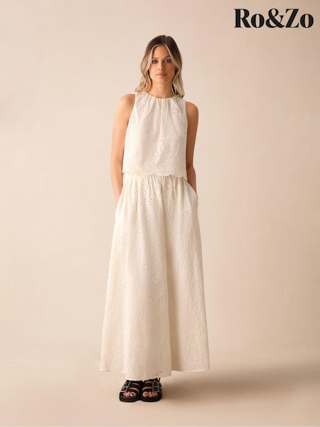 Ro&Zo Cream Broderie Maxi 100% Cotton Skirt (B63542) | €63