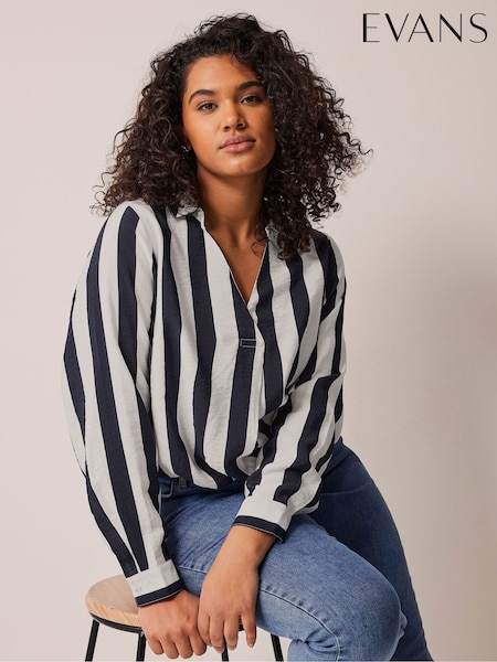 Evans Curve Striped Notch Neck Blouse (B63632) | €16