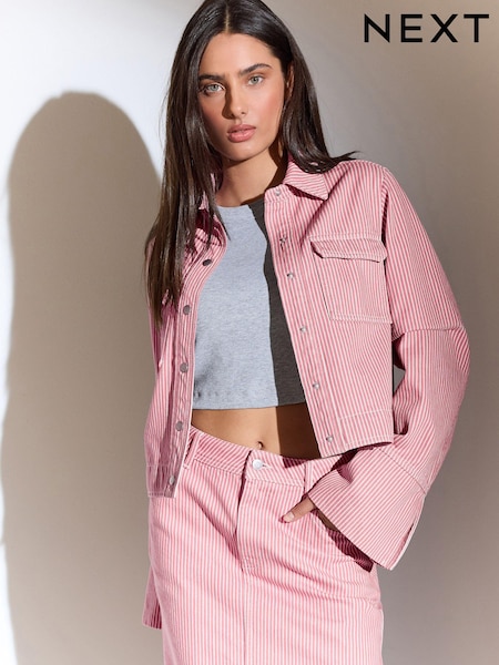Pink Stripe Boxy 100% Cotton Denim Jacket (B63694) | €13