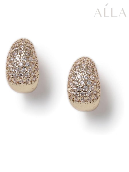 Aela Gold Tone Diamond Simulant Pave Mini Teardrop Earrings (B63699) | AED108