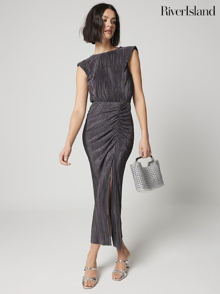 River Island Dark Grey Plisse Drape Back Dress (B63748) | €35