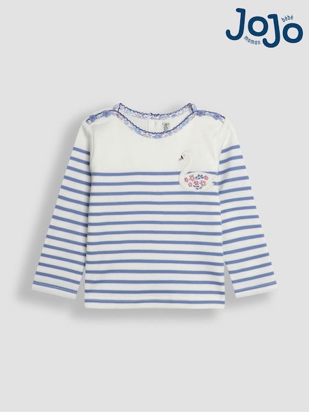 Синий с лебедем - JoJo Maman Bébé Cotton Long Sleeve Pocket Breton Top (B63838) | €27