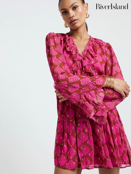 River Island Pink Frill Front Mini Dress (B63874) | €34