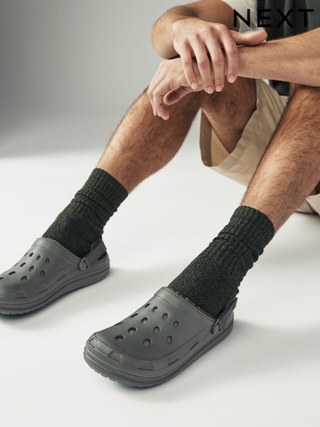 Khaki Green Borg Lined Mules (B63948) | €11