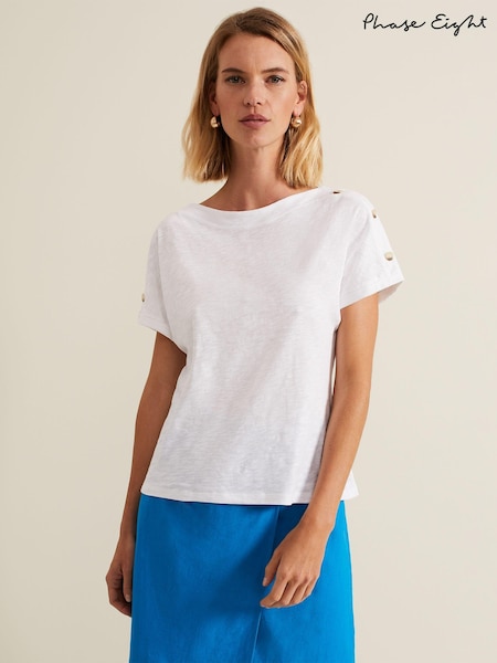 Phase Eight White Button Detail Suzie 100% Cotton Top (B63988) | 193 QAR