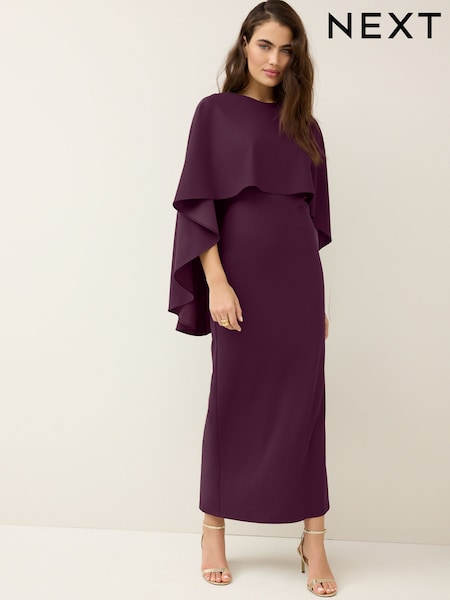Burgundy Red Cape Maxi Dress (B64090) | AED302