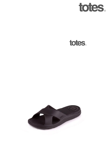Totes Black Ladies Bounce Cross Slider Sandals (B64135) | AED122