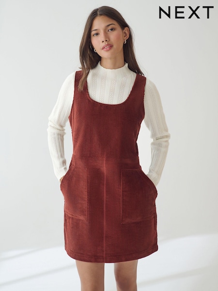 Brown Rust Short Cord Knitted Jumper Layer Pinafore 100% Cotton Dress (B64281) | €35