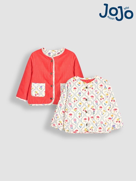 JoJo Maman Bébé Fuchsia Toadstool Floral Quilted Reversible Jacket (B64296) | €47