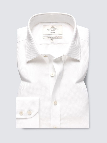 Hawes & Curtis Slim 100% Cotton Non-iron Fabric Interest White Shirt (B64321) | ‏327‏₪