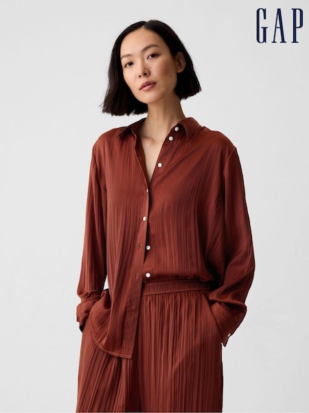 Gap Brown Pleated Satin Oversized Shirt (B64338) | €29