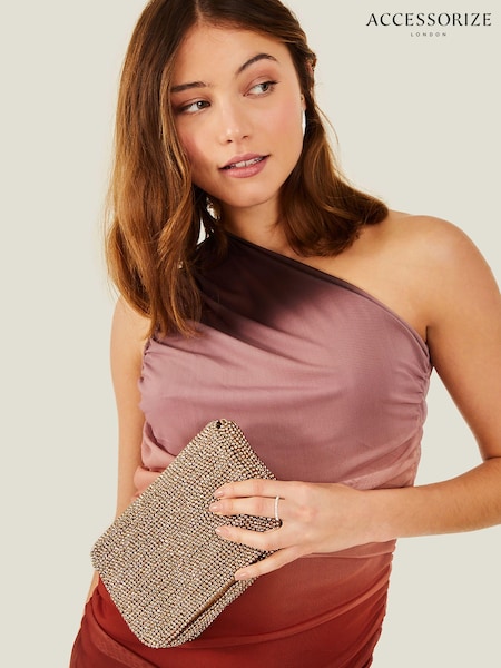 Accessorize Gold Fold Over Beaded Clutch Bag (B64376) | €50
