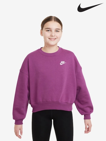Nike Purple Fuschia Club Fleece Boxy Crewneck Sweatshirt (B64378) | €26