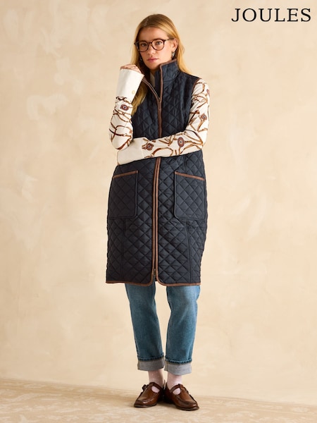 Joules Sutton Showerproof Longline Diamond Quilted Gilet (B64427) | ‏759 ر.س.‏