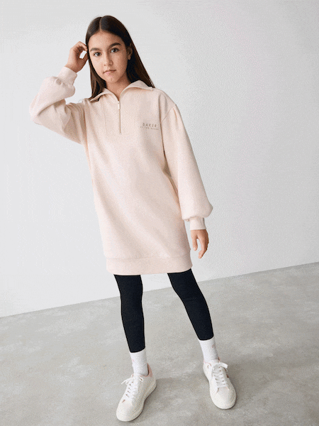 Baker by Ted Baker Cream Zip Neck 100% Cotton Sweat Dress (B64571) | ₪181 - ₪216