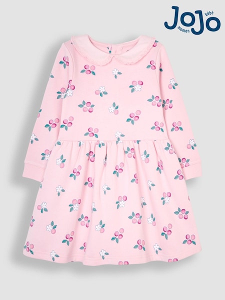 JoJo Maman Bébé Pink Berry Floral Embroidered Sweat Dress With Collar (B64607) | AED160