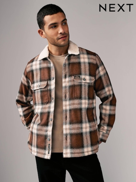 Brown Check Borg Lined Shacket (B64675) | €44