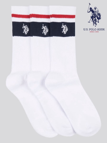 U.S. Polo Assn. White Brand Stripe Mens Sports Socks 3 Pack (B64683) | €25