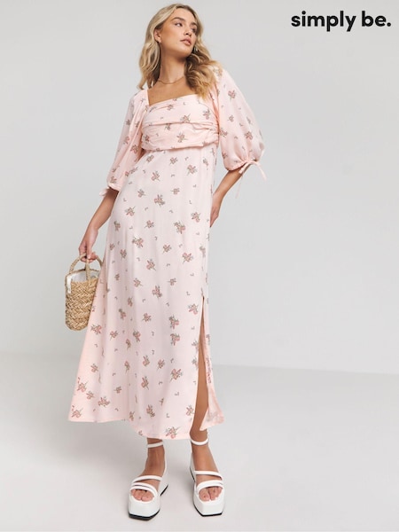Simply Be Pink Soft Volume Midi Dress (B64691) | €32