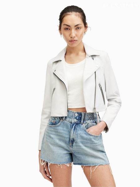 AllSaints White Dalby Crop Biker Jacket (B64692) | €396