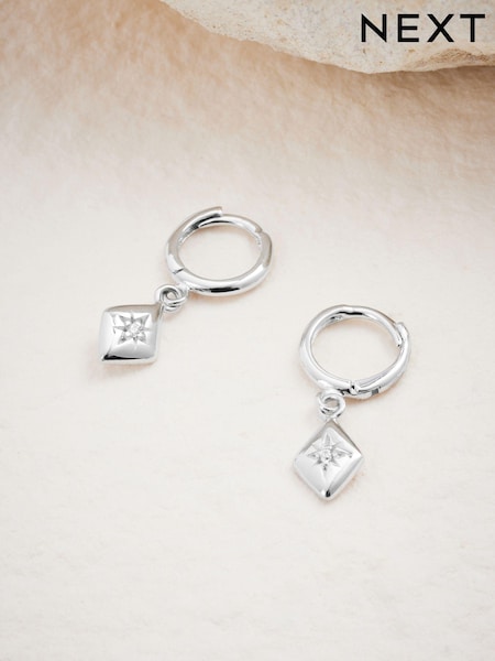 Sterling Silver Star Charm Hoop Earrings (B64699) | €22