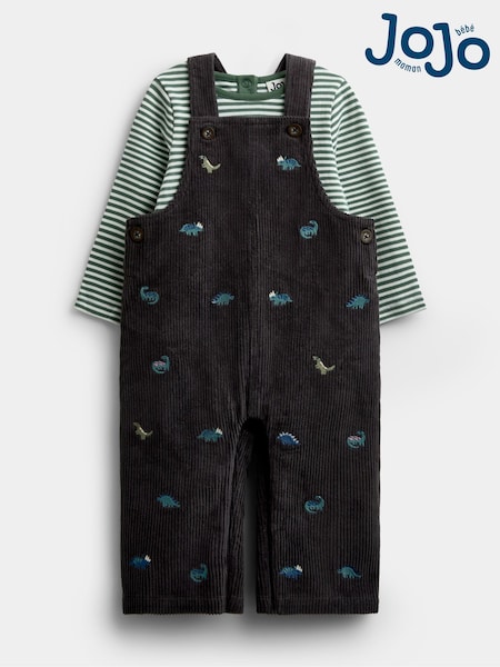 Grigio antracite con dinosauri - Jojo Maman Bébé Embroidered Dungaree & Top Set