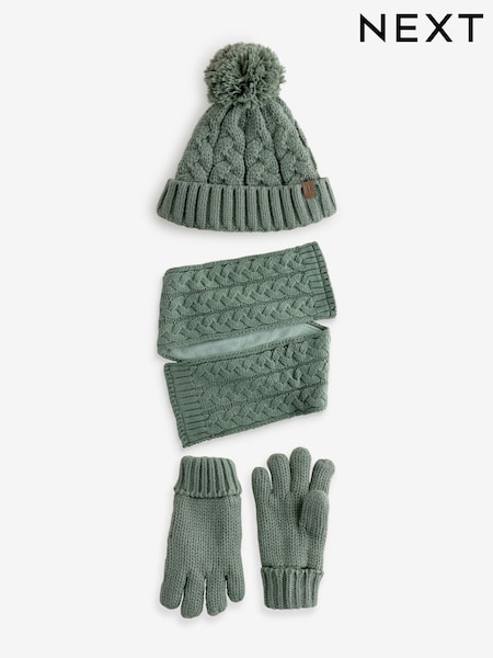 Sage Green Cable Knit Hat, Glove & Scarf Set (3-16yrs) (B64716) | €10 - €12