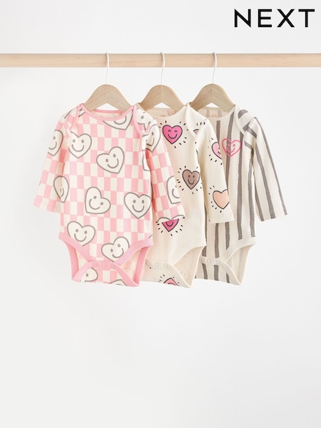 rožnata Happy srce; srčast - Baby 100% Cotton Bodysuits 3 Pack (B64726) | € 11 - € 13
