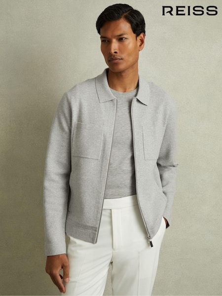 Zartes Grau meliert - Reiss Rivers Strickjacke mit durchgehendem Reißverschluss (B64736) | 257 €