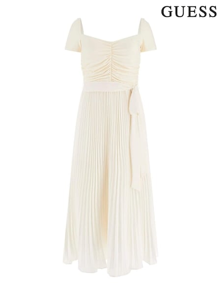 Белый - Guess Pleated Occasion Midi Dress With Linen (B64746) | €75