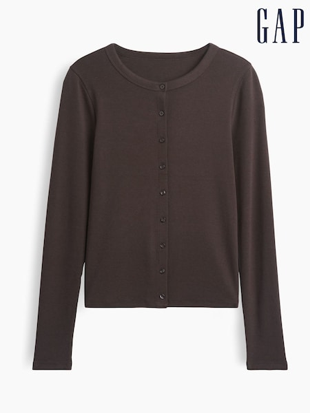 Brown - Gap Modern Crew Neck Cardigan