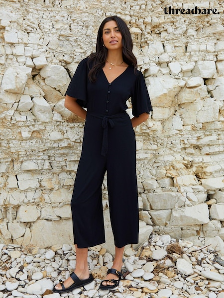 Threadbare Jersey Flutter Sleeve Belted Jumpsuit (B64876) | 114 LEI