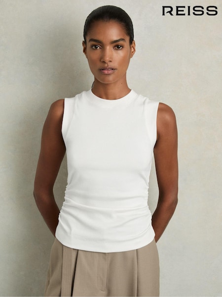 Reiss White Trudy Ribbed Ruched Waist Vest (B64887) | €58