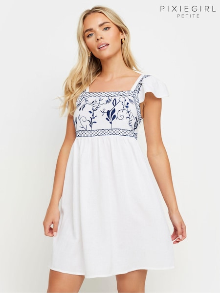 PixieGirl Petite White Girl 100% Cotton Embroidered Smock Mini Dress (B64960) | €52